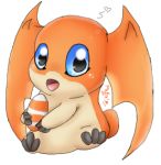 &lt;3 2012 alpha_channel ambiguous_gender aquapatamon blue_eyes digiegg digimon digimon_(species) egg head_wings holding_object low_res open_mouth orange_body patamon signature simple_background sitting solo tongue transparent_background wings 