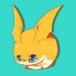  1:1 ambiguous_gender bat_wings blue_eyes blush butapokko digimon digimon_(species) feral green_background head_wings membrane_(anatomy) membranous_wings orange_body patamon simple_background solo star_eyes wings 