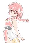  1girl armpit_peek braid braided_ponytail magic_knight_rayearth magical_girl okuri_ookami oldschool open_hand red_eyes red_hair shidou_hikaru short_hair solo white_background 