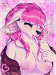  3:4 alternate_color anthro big_breasts breasts canid canine cigarette clothed clothing detailed_background ear_piercing eye_tattoo female flashing_breasts fox hair hi_res mammal nintendo nipple_piercing nipples piercing pink_hair pok&eacute;mon pok&eacute;mon_(species) smoking solo tattoo topwear unknown_artist video_games vulpix zoey_v_(character) 