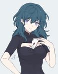  1girl akina_(akn_646) blue_eyes blue_hair breasts byleth_(fire_emblem) byleth_(fire_emblem)_(female) closed_mouth envelope fire_emblem fire_emblem:_three_houses highres short_sleeves simple_background smile solo upper_body 