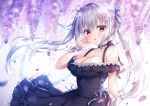  blush dress gray_hair long_hair mitsuba_choco original red_eyes twintails 