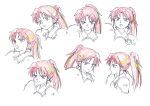  1girl :o bangs blonde_hair character_sheet closed_mouth frown fur han&#039;you_no_inuyasha highlights highres inuyasha japanese_clothes long_hair looking_at_viewer looking_away multicolored_hair multiple_views o-ring official_art open_mouth partially_colored ponytail profile red_hair sad serious setsuna_(inuyasha) sidelocks simple_background streaked_hair white_background 