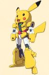  core_gundam crossover emphasis_lines gen_1_pokemon gundam gundam_build_divers gundam_build_divers_re:rise highres joints mecha mechanical_tail niiyan no_humans parody pikachu pokemon robot robot_joints solo tail yellow_background 