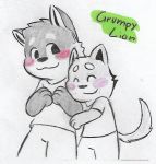  anthro blush canid canine canis chibi domestic_dog duo grumpy-lion hug husky kuugo_(character) lagoon_lounge male male/male mammal nordic_sled_dog seiya simple_background smile spitz 