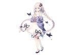  blue_eyes bow braids butterfly dress fujii_shino gray_hair kizuna_akari long_hair ribbons summer_dress twintails voiceroid white 