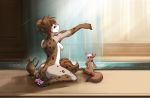  2020 anthro bathing blue_eyes breasts brown_body brown_eyes brown_fur canid canine casual_nudity chest_tuft conditional_dnp detailed_background digitigrade duo featureless_breasts felid feline female feral fluffy fluffy_tail fur grey_body grey_fur hi_res hybrid jug kathrin_vaughan keidran kneeling looking_at_viewer looking_back mammal mrs._nibbly multicolored_body multicolored_fur nude pawpads pink_pawpads rodent sciurid shower_cap side_boob sitting smile spots spotted_body spotted_fur swimming_pool tail_between_legs tom_fischbach tree_squirrel tuft twokinds waterfall webcomic wet wet_body wet_fur white_body white_fur 