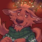  2019 anthro antlers black_nose christmas_lights clothed clothing digital_media_(artwork) don&#039;t_starve eyebrows horn jeanx klei_entertainment long_tail low_res male open_mouth simple_background smile solo teeth tongue video_games wortox 