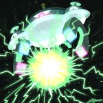  black_background commentary creature electricity english_commentary full_body gen_4_pokemon gooompy highres looking_at_viewer magnezone no_humans pokemon pokemon_(creature) signature simple_background solo 