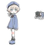  2girls aqua_eyes bangs blush clothes_writing dress enemy_naval_mine_(kantai_collection) grey_hair hat kantai_collection karin_bluez3 long_hair multiple_girls open_mouth out_of_frame sailor_collar sailor_dress sailor_hat shinkaisei-kan short_hair simple_background socks standing tentacles white_background z1_leberecht_maass_(kantai_collection) z3_max_schultz_(kantai_collection) 