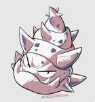  beta_pokemon closed_mouth commentary english_commentary full_body greyscale looking_at_viewer mike_luckas monochrome no_humans pokemon pokemon_(game) pokemon_gsc pokemon_gsc_beta prototype signature simple_background solo spikes turban_(slowbro&#039;s_shell) white_background 