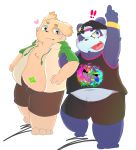  ! &lt;3 2019 alp_(tas) anthro belly blush bottomwear canid canine canis clothing cu_sith_(tas) domestic_dog duo fur giant_panda hi_res hoodie humanoid_hands kemono male mammal navel one_eye_closed overweight overweight_male purple_body purple_fur shirt shorts simple_background tokyo_afterschool_summoners topwear ursid utamu_d28 video_games white_background wink 