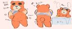  2020 absurd_res animal_crossing anthro bathing blush buta5kawa butt chibi clothing eyes_closed hi_res japanese_text kemono male mammal nintendo overweight overweight_male shirt solo teddy_(animal_crossing) text topwear translation_request undressing ursid video_games 