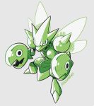  beta_pokemon commentary creature english_commentary full_body green_theme mike_luckas monochrome no_humans pokemon pokemon_(creature) pokemon_(game) pokemon_gsc pokemon_gsc_beta prototype scissors_(scizor) signature simple_background solo standing white_background 