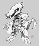  2020 beta_pokemon blizzarderful claws commentary creature english_commentary fangs full_body grey_background highres may98_pokemon_401_(xenomorph) no_humans pokemon pokemon_(creature) pokemon_(game) pokemon_gsc pokemon_gsc_beta prototype sharp_teeth signature simple_background skeleton solo teeth 