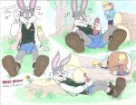  absurd_res anthro anus being_watched bodily_fluids bugs-bunny_(artist) bugs_bunny bulge caught clothed clothing duo english_text erection erection_under_clothing female footwear forest genital_fluids genitals headphones hi_res humanoid_genitalia humanoid_penis lagomorph leporid lola_bunny looking_at_another looney_tunes male male/female mammal masturbation park peeing penetration penis public pussy rabbit shoes text thought_bubble tree urine vaginal vaginal_penetration voyeur walkman warner_brothers 