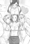  4girls blush bra breasts cellphone cleavage drooling garter_belt garter_straps girl_sandwich greyscale hand_on_another&#039;s_head harem heart heart_in_mouth katarina_claes lap_pillow large_breasts lingerie long_hair maria_campbell mary_hunt medium_breasts monochrome multiple_girls navel open_mouth otome_game_no_hametsu_flag_shika_nai_akuyaku_reijou_ni_tensei_shite_shimatta panties pantyhose phone sandwiched self_shot short_hair small_breasts smartphone sophia_ascart stomach thighhighs underwear xtermination yuri 
