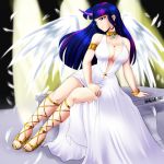  1:1 absurd_res alternate_species big_breasts breasts cleavage clothed clothing collar danmakuman dress equid footwear friendship_is_magic gold_(metal) hi_res horn horned_humanoid humanoid humanoidized jewelry mammal my_little_pony sandals sitting twilight_sparkle_(mlp) winged_humanoid winged_unicorn wings 