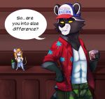 anthro chip_&#039;n_dale_rescue_rangers confusedewe disney doc_mcrascal duo english_text female flirting gadget_hackwrench hi_res male male/female mammal micro mouse murid murine procyonid raccoon rodent size_difference text 