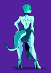  absurd_res anthro clothed clothing cross_country_detours female herny hi_res lizard looney_tunes purple_background rear_view reptile rita_skopt scalie simple_background smile solo tex_avery warner_brothers wide_hips 