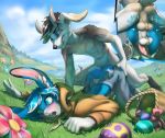  ajbun all_fours anal anal_penetration backsack ball_slap balls balls_deep basket blue_body blue_eyes blue_fur blush bodily_fluids bovid butt canid canine caprine clothing dc_bade doggystyle duo easter easter_egg flower from_behind_position fur genital_fluids genitals goat grasp grass hi_res holidays hoodie horn hybrid ileya lagomorph leporid male male/male mammal onomatopoeia penetration pinned plant precum purple_eyes rabbit rear_view scenery sex shocked_expression short_tail smile smirk smug smug_face smug_grin sound_effects surprise_sex text topwear torn_clothing wide_eyed 