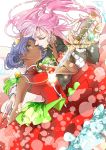  2girls blue_eyes crown dark_skin drawing_sword dress epaulettes face-to-face glasses green_eyes hair_blowing highres himemiya_anthy holding holding_sword holding_weapon imminent_kiss jewelry light_particles long_hair looking_at_another multiple_girls pink_hair purple_hair red_dress ring shoujo_kakumei_utena sparkle sword tenjou_utena toumei328 weapon yuri 