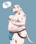  anthro breast_grab breasts bulge canid canine canis clothing dalmatian domestic_dog hand_on_breast jockstrap male mammal overweight overweight_male slightly_chubby solo thinking treebarkdragon underwear 