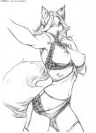  2019 anthro arctic_wolf areola breasts canid canine canis clothing female finger_fetish finger_in_mouth finger_play fingers garter_belt garter_straps hi-ku hi_res lingerie looking_at_viewer mammal monica_blackwater_(~wsad~) monochrome navel nipple_piercing nipples open_nipple_bra panties piercing selfie signature simple_background solo text underwear url white_background wolf 