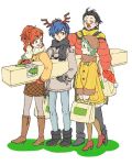  2boys 2girls antlers aqua_hair bag black_hair blue_hair boots braid brown_hair christmas coat female_protagonist_(persona_3) hat mochizuki_ryouji mole multiple_boys multiple_girls persona persona_3 persona_3_portable persona_4:_the_ultimate_in_mayonaka_arena ponytail red_nose reindeer_antlers santa_hat scarf sutei_(giru) winter_clothes winter_coat yamagishi_fuuka yuuki_makoto 