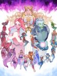  5boys 6+girls absurdres adora_(she-ra) blonde_hair bow_(she-ra) bow_(weapon) broken broken_sword broken_weapon catra claws entrapta everyone extra_eyes facial_hair fangs frosta glimmer_(she-ra) glowing glowing_hands glowing_sword glowing_weapon green_eyes highres hordak huntara_(she-ra) king_micah light_hope_(she-ra) masters_of_the_universe mermista monster_boy monster_girl multiple_boys multiple_girls mustache netossa perfuma_(she-ra) pointy_ears queen_angella red_eyes scarf scorpia sea_hawk_(she-ra) shadow_weaver she-ra_and_the_princesses_of_power spinnerella sword takamizo tiara weapon 