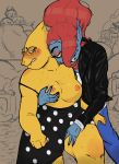  alphys anthro areola assisted_exposure big_breasts bite biting_lip biting_own_lip blue_body blue_skin blush breast_grab breasts clothed clothing dress duo entrevistacosplay eyewear fangs female female/female fish freckles glasses hair hand_on_breast hi_res humanoid leg_grab lizard mammal marine nipples non-mammal_breasts red_hair reptile scalie self_bite slightly_chubby smile teeth thick_thighs thigh_grab undertale undressing undyne video_games yellow_body yellow_skin 