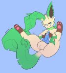  2019 anus balls blue_background blush bodily_fluids collar cum eeveelution fan_character feral front_view genital_fluids genitals hi_res intersex knot leafeon lef_(996cobalt) legs_up looking_at_viewer lying maleherm masturbation motion_lines nintendo nude on_back orgasm pawpads penis pok&eacute;mon pok&eacute;mon_(species) presenting shaking simple_background slyvern solo tan_body trembling video_games 