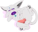  2020 alternate_color balls blush collar eeveelution espeon fan_character feral front_view fur genitals holding_tail knot looking_at_viewer luuriolu lying male nintendo nude on_side pawpads penis pok&eacute;mon pok&eacute;mon_(species) purple_eyes purple_sclera seichi_(furryseichi) simple_background solo video_games white_background white_body white_fur 