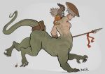  arbuzbudesh armor breasts dragon dragon_taur female hair horn melee_weapon mostly_nude muscular muscular_female scar shield solo taur weapon 