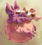  aromatisse brown_background commentary creature english_commentary eyelashes full_body gen_6_pokemon no_humans pinkgermy pokemon pokemon_(creature) red_eyes simple_background spritzee 