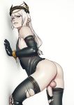  against_wall balls butt clothing elf genitals girly hi_res horn horned_humanoid humanoid humanoid_pointy_ears john_doe_(artist) legwear male not_furry penis solo thigh_highs 