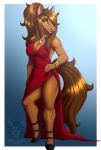  abstract_background amber_eyes anime anthro big_breasts blitzy-arts breasts celebrity cleavage clothed clothing digital_media_(artwork) dress ear_piercing ear_ring elegant equid equine female hi_res horse jewelry lipstick makeup mammal necklace piercing red_clothing red_dress solo symphony watermark 