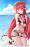  arknights bikini breast_hold horns mistraia pointy_ears see_through swimsuits tail vigna_(arknights) wet 