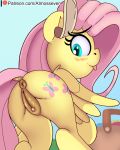  4:5 anus atmosseven blep blush clitoris equid equine female feral fluttershy_(mlp) friendship_is_magic genitals looking_back mammal my_little_pony pegasus pussy rear_view solo text tongue tongue_out url wings 