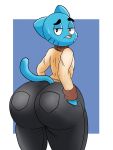 3:4 age_difference anthro big_butt butt cartoon_network clothing domestic_cat felid feline felis gumball_watterson hand_on_butt hi_res looking_at_viewer looking_back male mammal nathanatwar the_amazing_world_of_gumball thick_thighs wide_hips young younger_male 