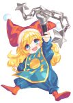  1girl blonde_hair blue_eyes blush bucchake_(asami) charlotte_(seiken_densetsu_3) curly_hair flail hat jester_cap long_hair seiken_densetsu seiken_densetsu_3 solo weapon 