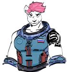  alternate_species anthro armor blizzard_entertainment breasts female goonie-san hair looking_at_viewer mammal overwatch pink_hair polar_bear russian russian_flag shoulder_tattoo sleeveless solo tattoo ursid ursine video_games zarya_(overwatch) 