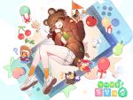  1girl ? absurdres animal_ears apple ass bird blush blush_stickers book brown_hair brown_hoodie cellphone cherry commentary_request dog doubutsu_no_mori food fruit fuuko_(doubutsu_no_mori) fuuta_(doubutsu_no_mori) gift highres holding hood hoodie johnny_(doubutsu_no_mori) looking_at_viewer mamekichi_(doubutsu_no_mori) medium_hair nani_(goodrich) nintendo_switch open_mouth orange_legwear original owl pear phone raccoon raccoon_ears shizue_(doubutsu_no_mori) shoes short_shorts shorts sleeves_past_wrists smile socks tanukichi_(doubutsu_no_mori) translation_request tree_print tsubukichi_(doubutsu_no_mori) turnip upper_teth uri_(doubutsu_no_mori) white_footwear white_shorts yellow_eyes 