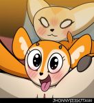  69_position aggressive_retsuko anthro canid canine cervid cervine cunnilingus duo embarrassed female female/female fennec fenneko fox genitals hi_res jhonnyseitgut looking_at_viewer mammal oral pussy sanrio selfie sex tsunoda vaginal 