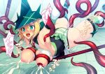  1girl akatsuki_kirika ass blonde_hair breast_squeeze breasts green_eyes green_leotard headgear koikawa_minoru lactation large_breasts leotard monster nipples open_mouth rape restrained senki_zesshou_symphogear shiny shiny_hair shiny_skin short_hair solo striped striped_legwear tears tentacle_sex tentacles torn_clothes torn_leotard vaginal 