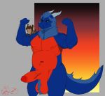  absurd_res anthro arms_above_head ball_tuft balls big_balls big_penis canid canine canis commander_(commanderthings) commanderthings dad_bod dragon duo english_text father flexing genitals hair happy hi_res horn humanoid_genitalia long_hair male male/male mammal meme musclegut muscular parent penis simple_background smile tail_tuft text tuft whiskers wolf 