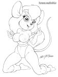  anthro big_breasts bodily_fluids breasts camel_toe chip_&#039;n_dale_rescue_rangers disney female gadget_hackwrench kneeling looking_at_viewer mammal monochrome mouse murid murine rodent scificat simple_background solo sweat white_background 