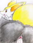  2020 anthro anus black_body black_fur braixen chest_tuft colored_pencil_(artwork) duo eiroru female female_penetrated fur genitals happy happy_sex hi_res inner_ear_fluff looking_at_viewer looking_back male male/female male_penetrating male_penetrating_female nintendo open_mouth penetration penis pok&eacute;mon pok&eacute;mon_(species) pussy red_body red_fur sex snout traditional_media_(artwork) tuft vaginal vaginal_penetration video_games white_body white_fur yellow_body yellow_fur 