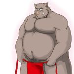  1:1 2013 anthro asian_clothing belly brown_body brown_fur clothing east_asian_clothing fundoshi fur humanoid_hands japanese_clothing kemono male mammal moobs navel overweight overweight_male pubes simple_background solo suid suina sus_(pig) underwear white_background wild_boar yanaka 