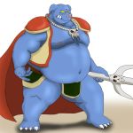  1:1 2013 anthro belly blue_body cape clothing ganon humanoid_hands kemono male mammal moobs navel nintendo nipples overweight overweight_male simple_background solo suid suina sus_(pig) the_legend_of_zelda video_games weapon white_background wild_boar yanaka 